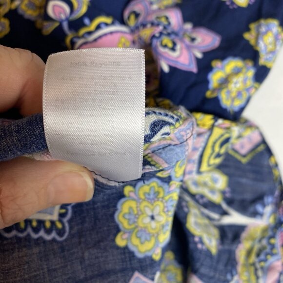 Talbots Womens Tunic Top Navy Blue Pink Paisley Button LS Classic Career Sz L - Picture 6 of 9